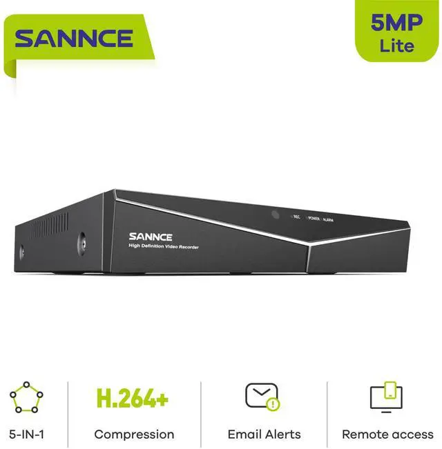 Main image of SANNCE 5MP Lite 8 Channel Security Camera DVR, H.264+ Hybrid 5-in-1 Surveillance DVR Recorder, Supports TVI AHD CVI CVBS Analog IP Security Cameras, Remote Access, No HDD