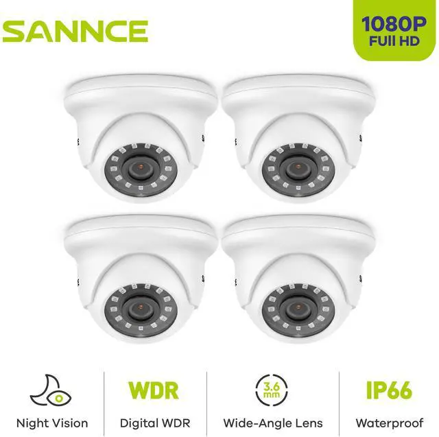Main image of SANNCE 1080p 4PCS Full HD Wired Analog CCTV TVI-HD Security Camera for DVR Security Camera System with Outdoor IP66 Waterproof 100 ft Night Vision