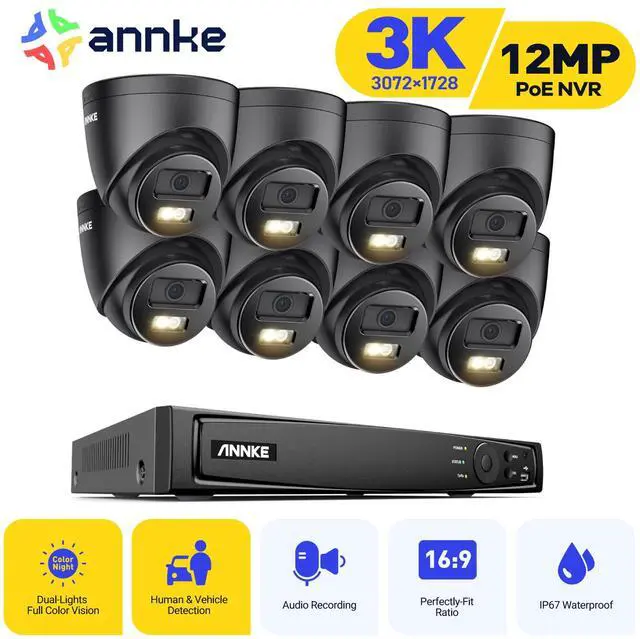 Main image of ANNKE H.265+ 8CH PoE Security Camera System, 12MP NVR Recorder and 8 x 3K Outdoor Surveillance Camera, Colour Night Vision, AI Human/Vehicle Detection, Smart Dual Light, Built-in Mic, 0TB Hard Drive