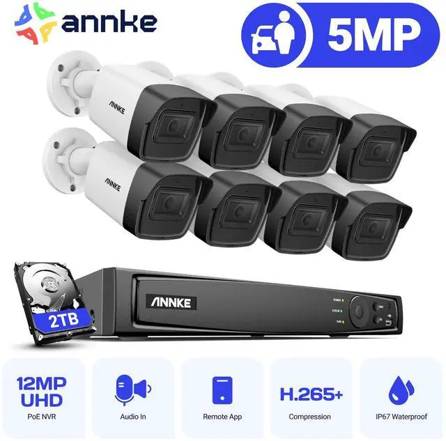 Main image of ANNKE H800 8CH Bullet PoE Security Camera System with 12MP H.265+ NVR, 8X 5MP Outdoor IP Camera, 2TB HDD, Audio Recording, 100 ft EXIR 2.0 Night Vision, IP67 Weatherproof, 24/7 Video Surveillance