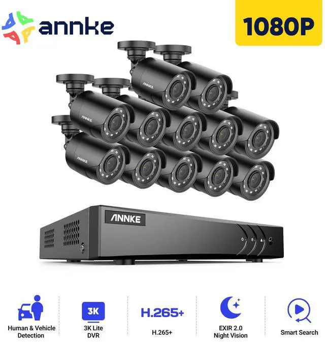 Main image of ANNKE 16CH 3K Lite FHD AI Surveillance Security Camera System with 0TB HDD and 12X 2MP Outdoor Weatherproof CCTV Cameras, Smart Human Vehicle Detection, Day/Night Vision, Smartphone Remote View