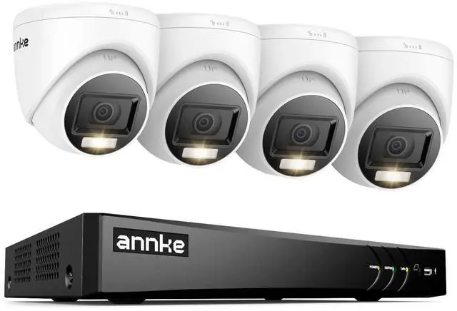 Main image of ANNKE 8CH Wired Outdoor Security Camera System with AI Human/Vehicle Detection, 4K H.265+ 5-in-1 DVR and 4x2MP Cameras, Email Alert with Snapshots, 0TB HDD, 66ft Night Vision, Smart Dual Light, White