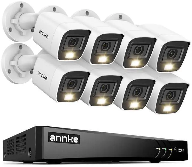 Main image of ANNKE 2MP Security Camera System, 8CH 4K DVR Recorder with AI Motion Detection, 8X 1080P (1920×1080) Add-on Wired White Cams with Smart Color Night Vision, IP67, Compatible with Alexa, 0TB Hard Drive