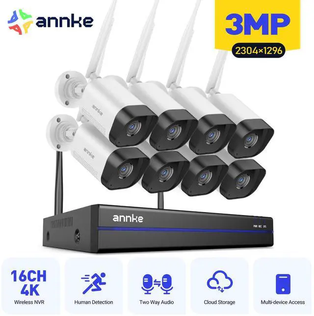 Main image of ANNKE Wireless Camera System, 16CH Expandable 4K Security NVR, 8Pcs 3MP Outdoor Cameras, 2-Way Audio, Dual-Band WiFi, Human Detection, IP66 Waterproof, 0TB HDD, Compatible with Alexa, 24/7 Protection