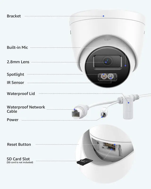 Alt view image 7 of 7 - ANNKE C1200 12MP Security PoE IP Camera Outdoor, 4X 134° Wide Angle Surveillance Dome Camera with Smart AI, Spotlight Color Night Vision, Up to 512GB microSD Card, IP67 Weatherproof