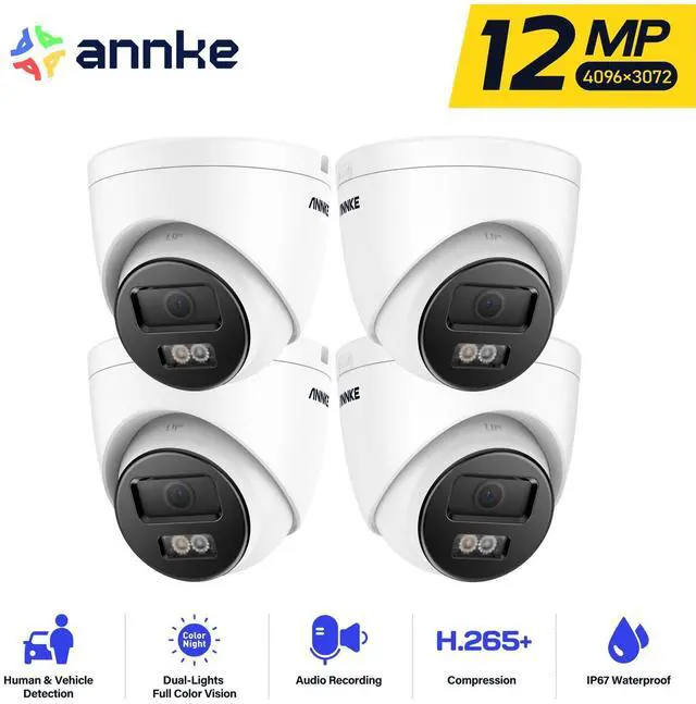 Main image of ANNKE C1200 12MP Security PoE IP Camera Outdoor, 4X 134° Wide Angle Surveillance Dome Camera with Smart AI, Spotlight Color Night Vision, Up to 512GB microSD Card, IP67 Weatherproof