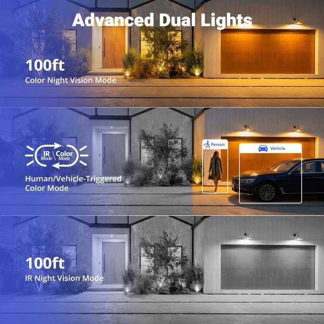 Alt view image 3 of 7 - ANNKE 2PCS 3K PoE Security Camera, Outdoor Surveillance Wired Cameras for Home Security, AI Human/Vehicle Detection, Smart Dual Light, Color Night Vision, 120 dB WDR, 2.8mm Lens, Built-in Mic-Black