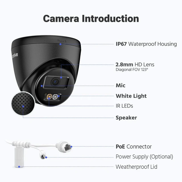 Alt view image 7 of 7 - ANNKE 2PCS 3K PoE Security Camera, Outdoor Surveillance Wired Cameras for Home Security, AI Human/Vehicle Detection, Smart Dual Light, Color Night Vision, 120 dB WDR, 2.8mm Lens, Built-in Mic-Black