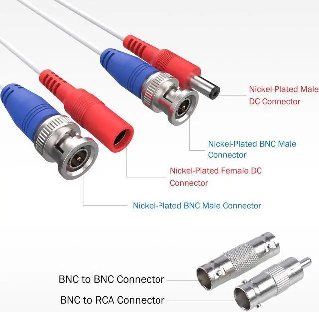 Alt view image 4 of 7 - ANNKE 4 Pack 30M/100ft All-in-One Video Power Cables, BNC Extension Security Wire Cord for CCTV Security Camera BNC Cable Siamese, Free BNC RCA Connector and 100pcs Cable Clips Included, White CCTV
