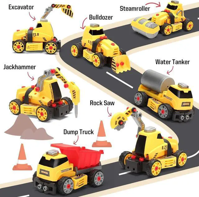 Alt view image 4 of 6 - MOBIUS Toys 7 in 1 Take Apart Truck Construction Set - STEM Learning Kids Builder PlaySet w/Electric Drill, DIY Engineering Building w/Lights, Sounds, Push & Go, Boys & Girls, Ages 4-7 Years Old