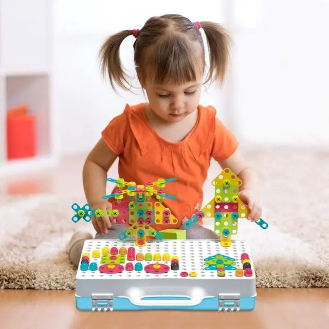 Alt view image 7 of 7 - 249 PCS STEM Learning Toys  Electric Drill DIY Educational Set, Creative Engineering with Various Shapes and 5 Toy Tools  2&3D Mosaic Construction Kit for Toddlers, Boys and Girl Ages 3 4 5 6 7 8 9