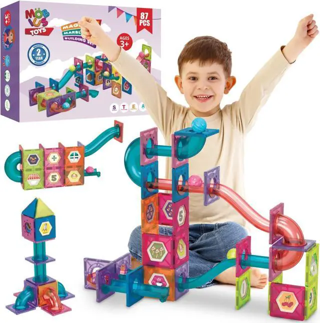 Main image of MOBIUS Toys Marble Run for Kids Ages 3-8 Years Old - 3D Magnetic Building Tiles for Boys and Girls - Magnetic Marble Run Educational Toy Steam Learning Marble Maze - Race Track Toy Construction Kit
