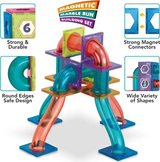 Alt view image 4 of 7 - MOBIUS Toys Marble Run for Kids Ages 3-8 Years Old - 3D Magnetic Building Tiles for Boys and Girls - Magnetic Marble Run Educational Toy Steam Learning Marble Maze - Race Track Toy Construction Kit