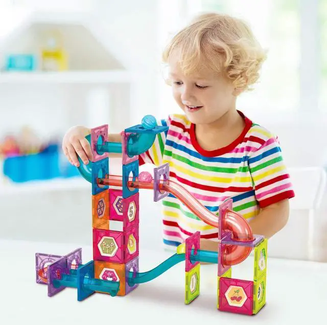 Alt view image 5 of 7 - MOBIUS Toys Marble Run for Kids Ages 3-8 Years Old - 3D Magnetic Building Tiles for Boys and Girls - Magnetic Marble Run Educational Toy Steam Learning Marble Maze - Race Track Toy Construction Kit