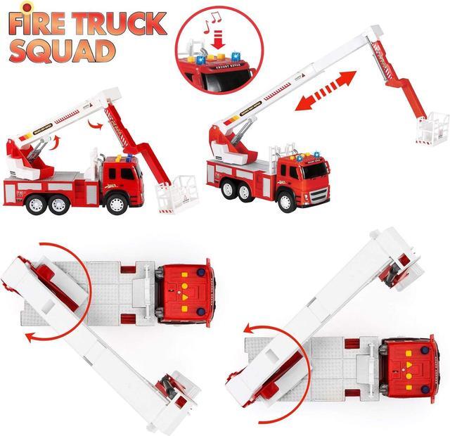 Alt view image 5 of 7 - Fire Truck Playset - 1:12 Scale Large Size Toys - Realistic Fire Engine, 3 Firemen, Road Signs, Lights, Sounds - Friction-Powered Fire Truck Toys for 3 Year Old Boys, Girls, Toddlers Age 3 4 5