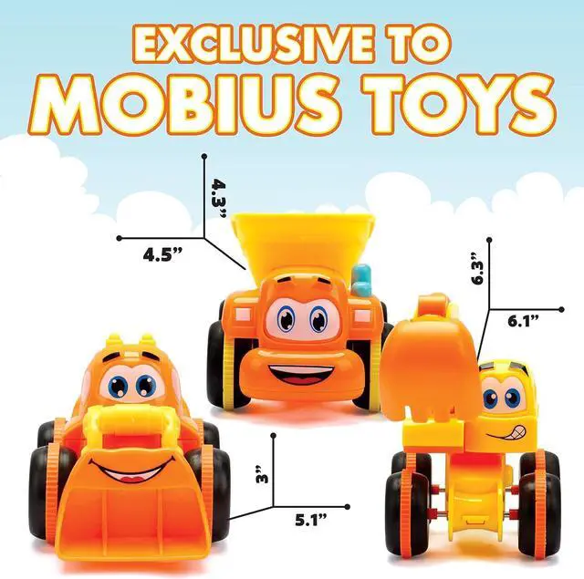 Alt view image 6 of 7 - Toys for 3 Year Old Boy - 3 Friction Powered Trucks for 3+ Year Old Boys, Playmat & 16 Accessories, Push & Go Cars Cartoon Construction Vehicle Set - Toddler Boys Toys & Toy Trucks, Toddler Toys