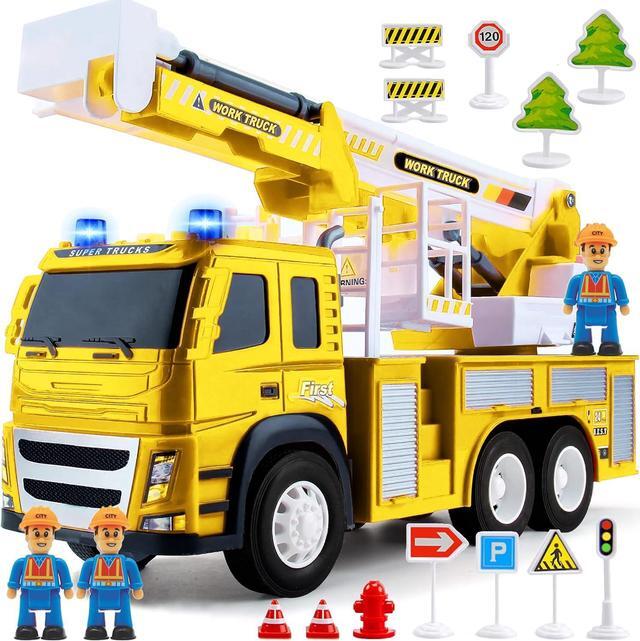 Main image of Toy Rescue Fire Truck 1:12 Scale | Big Utility Bucket w/Lights Sounds+ 3 City Construction Workers and More Accessories, Toy Bucket Truck Rescue Utility Truck Toy for Kids Ages 3, 4, 5, 6, 7+