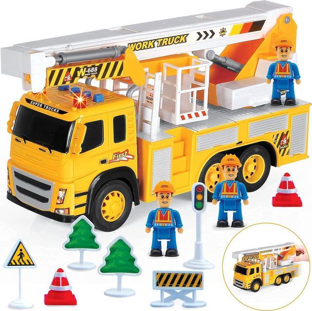 Alt view image 6 of 7 - Toy Rescue Fire Truck 1:12 Scale | Big Utility Bucket w/Lights Sounds+ 3 City Construction Workers and More Accessories, Toy Bucket Truck Rescue Utility Truck Toy for Kids Ages 3, 4, 5, 6, 7+