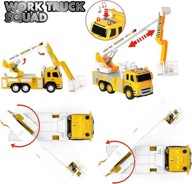 Alt view image 7 of 7 - Toy Rescue Fire Truck 1:12 Scale | Big Utility Bucket w/Lights Sounds+ 3 City Construction Workers and More Accessories, Toy Bucket Truck Rescue Utility Truck Toy for Kids Ages 3, 4, 5, 6, 7+