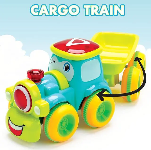 Alt view image 5 of 7 - Toys for 3 Year Old Boy - 4 Friction Powered Trucks for 3+ Year Old Boys, Playmat & 16 Accessories, Push & Go Cars Cartoon Construction Vehicle Set - Toddler Boys Toys & Toy Trucks, Toddler Toys
