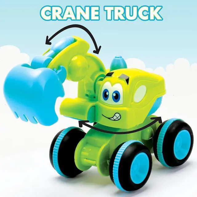 Alt view image 6 of 7 - Toys for 3 Year Old Boy - 4 Friction Powered Trucks for 3+ Year Old Boys, Playmat & 16 Accessories, Push & Go Cars Cartoon Construction Vehicle Set - Toddler Boys Toys & Toy Trucks, Toddler Toys