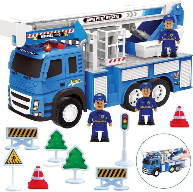 Alt view image 2 of 6 - Police Fire Truck Toy - 1:12 Scale Push and Go Realistic Vehicle Playset, 3 Law Enforcement Fire Trucks Action Figure, Extendable Ladder, Accessories w/Lights Sounds for Kids 3 4 5 6 7 8 Year Old