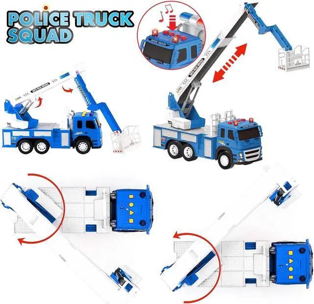 Alt view image 4 of 6 - Police Fire Truck Toy - 1:12 Scale Push and Go Realistic Vehicle Playset, 3 Law Enforcement Fire Trucks Action Figure, Extendable Ladder, Accessories w/Lights Sounds for Kids 3 4 5 6 7 8 Year Old