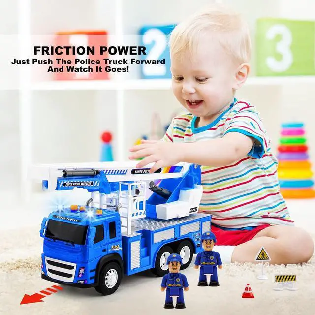 Alt view image 6 of 6 - Police Fire Truck Toy - 1:12 Scale Push and Go Realistic Vehicle Playset, 3 Law Enforcement Fire Trucks Action Figure, Extendable Ladder, Accessories w/Lights Sounds for Kids 3 4 5 6 7 8 Year Old