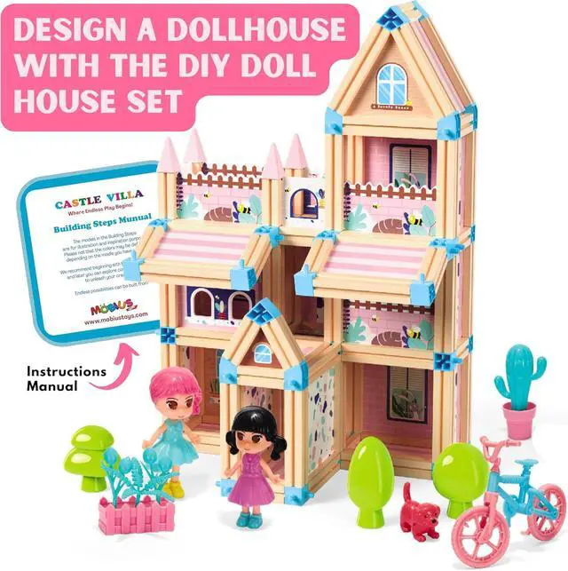 Alt view image 2 of 7 - 196-Piece 3D Princess Castle Villa Doll House Building Toy Set - STEM Montessori DIY Building Blocks Toys - Dollhouse for Girls Age 3 4 5 6 7 8 Year Old, LED Lights, ABS Plastic, Creative Kids Gift
