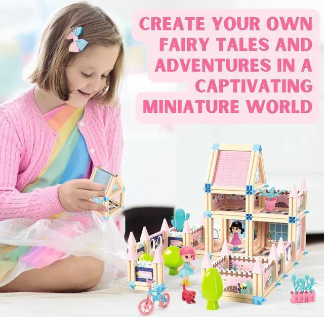 Alt view image 5 of 7 - 196-Piece 3D Princess Castle Villa Doll House Building Toy Set - STEM Montessori DIY Building Blocks Toys - Dollhouse for Girls Age 3 4 5 6 7 8 Year Old, LED Lights, ABS Plastic, Creative Kids Gift