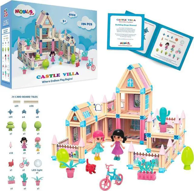 Alt view image 7 of 7 - 196-Piece 3D Princess Castle Villa Doll House Building Toy Set - STEM Montessori DIY Building Blocks Toys - Dollhouse for Girls Age 3 4 5 6 7 8 Year Old, LED Lights, ABS Plastic, Creative Kids Gift