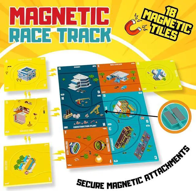 Alt view image 2 of 7 - Puzzle Racer Kids Car Track Set - (28 Piece) Magnet Toddler Race Tracks for Kids 3-5, w/ 3 Dinosaur Cars, and Accessories, Montessori Building Toy, Rail Car Puzzle Gifts for 3 4 5 6 Year Old Boys