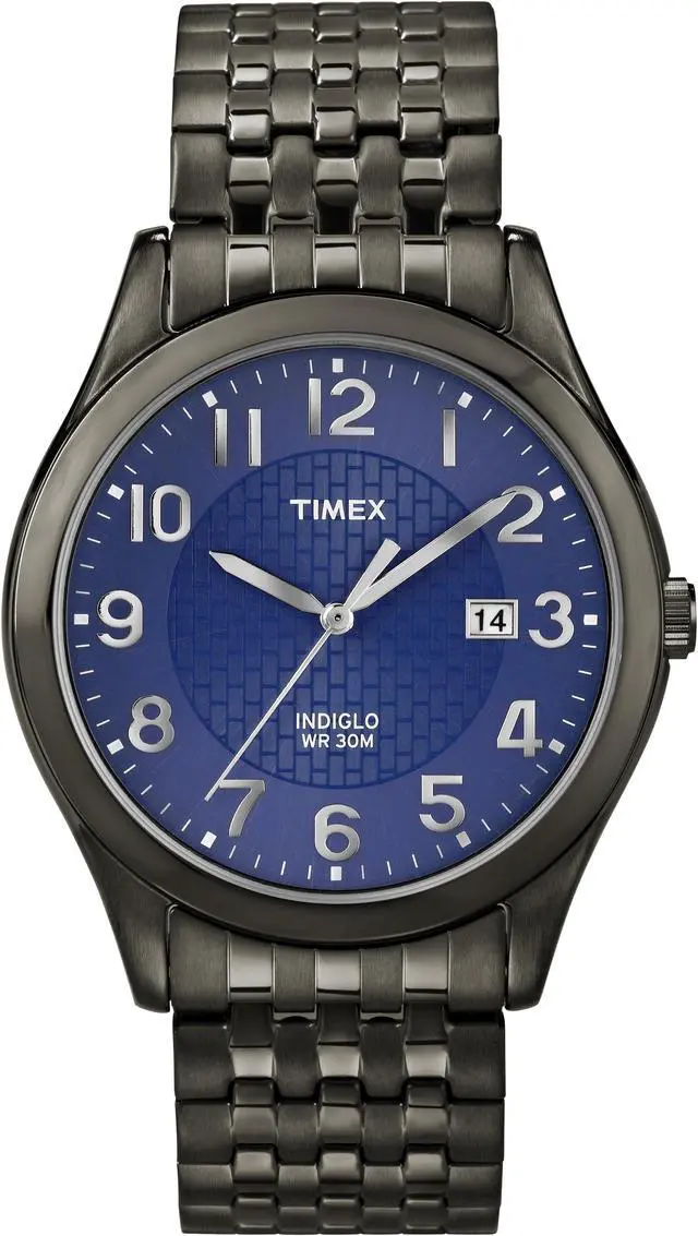 Main image of Timex Men's Elevated Classic Blue Textured Dial Date Indiglo Dress Watch T2P203
