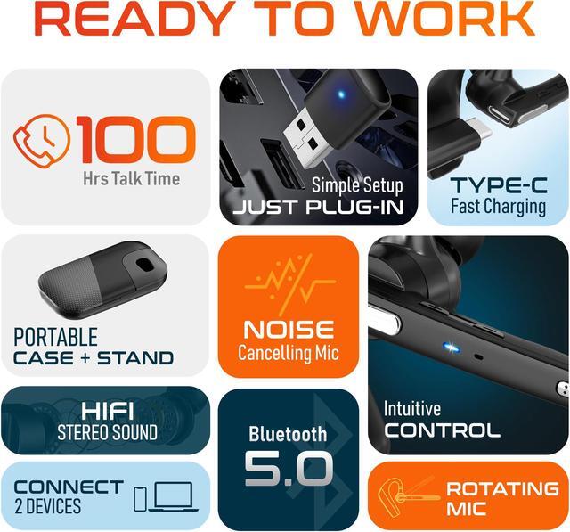 Alt view image 6 of 20 - Delton 90X Noise Canceling Wireless Computer Headset, Auto Pair with PC/Laptop, Earbud for Work 100H, Work from Home, Video Conferencing Headset Compatible with Zoom, Meet, MS Teams