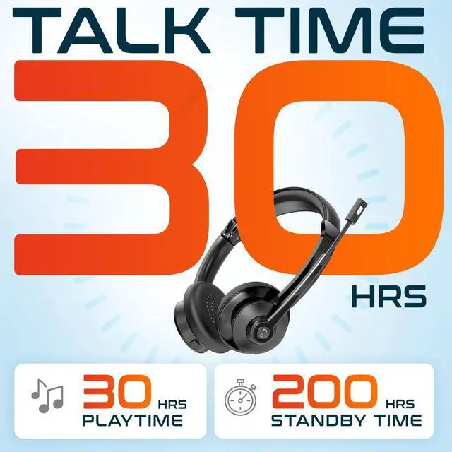 Alt view image 3 of 7 - Delton 30X Wireless Computer Headset Noise Canceling, Over the Ear, 2 Ear, Bluetooth Headphones Auto-Pair USB Dongle for PC/Laptop, Handsfree, Mute, Compatible with Meet, Skype, Zoom, MS Teams
