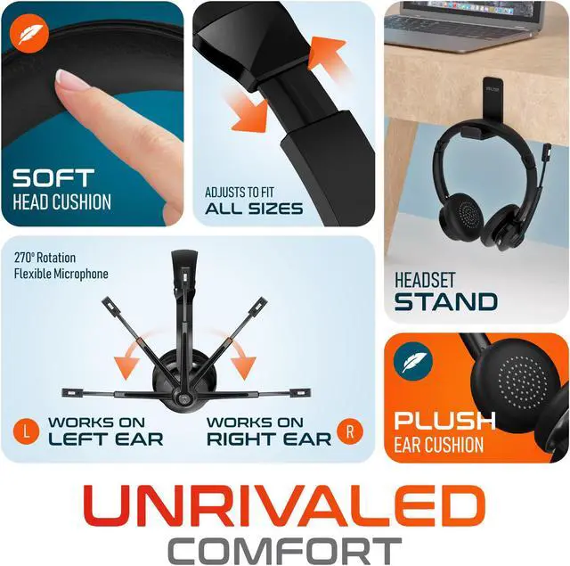 Alt view image 5 of 7 - Delton 30X Wireless Computer Headset Noise Canceling, Over the Ear, 2 Ear, Bluetooth Headphones Auto-Pair USB Dongle for PC/Laptop, Handsfree, Mute, Compatible with Meet, Skype, Zoom, MS Teams
