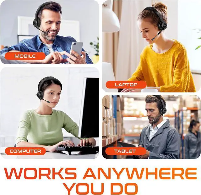Alt view image 7 of 7 - Delton 30X Wireless Computer Headset Noise Canceling, Over the Ear, 2 Ear, Bluetooth Headphones Auto-Pair USB Dongle for PC/Laptop, Handsfree, Mute, Compatible with Meet, Skype, Zoom, MS Teams