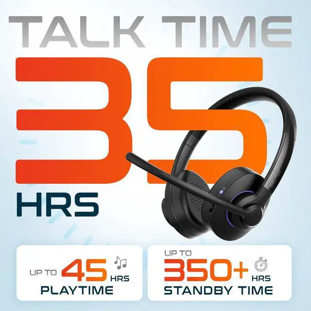Alt view image 2 of 6 - Delton 60X Wireless Computer Headset ENC ANC Noise Canceling Mic Over the Ear Bluetooth Headphones Auto-Pair USB Dongle for PC/Laptop Handsfree Mute Compatible with Meet Skype Zoom MS Teams
