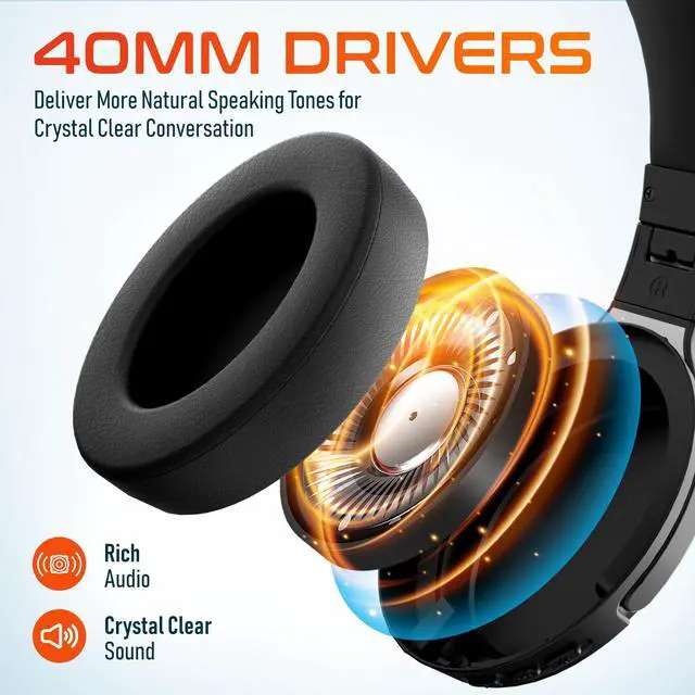 Alt view image 7 of 7 - Delton M101 Wireless Computer Headphones Active Noise Canceling ANC Gaming Headset Over the Ear for PC, Laptop Auto Pair USB