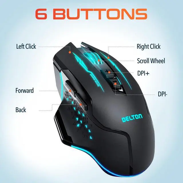 Alt view image 4 of 7 - Delton G37 Gaming Ergonomic Mouse Computer Accessory Input Device Battery Operated LED 6 Button Adjustable DPI