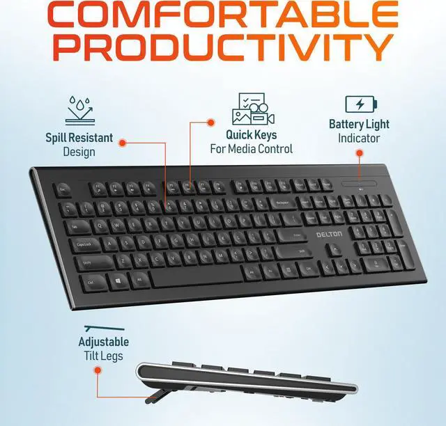 Alt view image 3 of 7 - Delton Ultra Slim Wireless Keyboard & Mouse Set