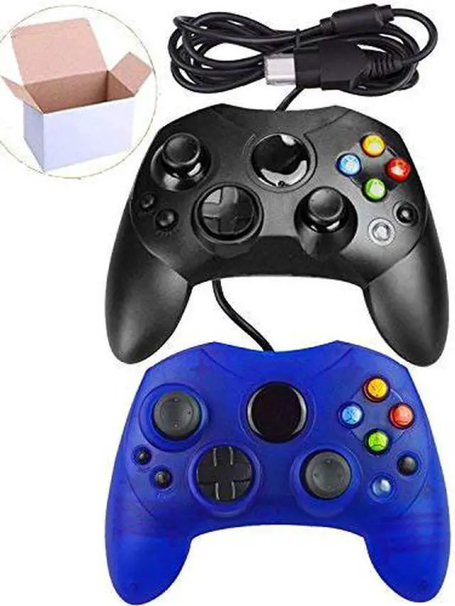 Main image of Lot Of 2 Wired Controller S Type Console Black And Clear Blue For Xbox Original