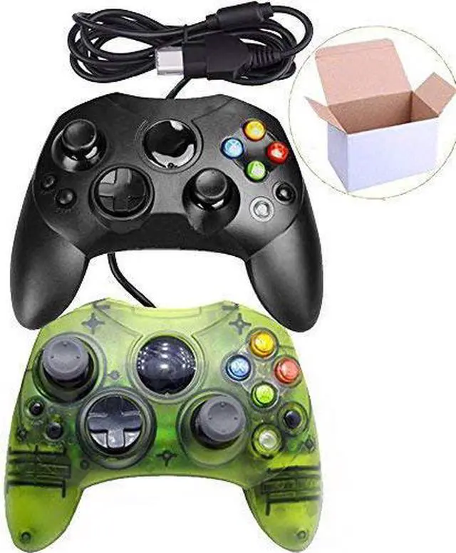 Main image of Lot Of 2 Wired Controller S Type Black And Clear Green For Xbox Original