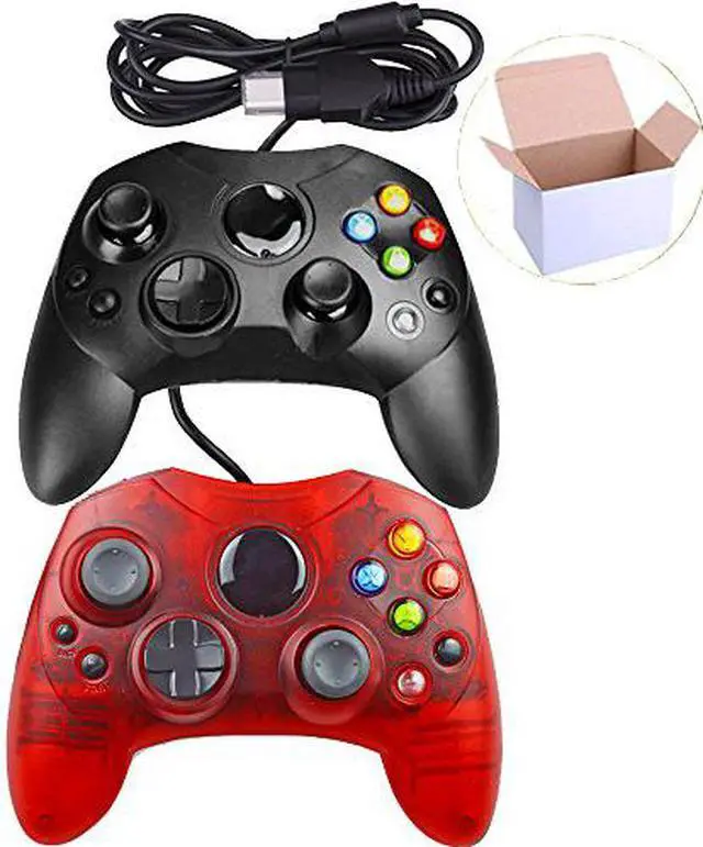 Main image of Lot Of 2 Wired Controller Gamepad Joysticks S Type Console Black And Red For Xbox Original