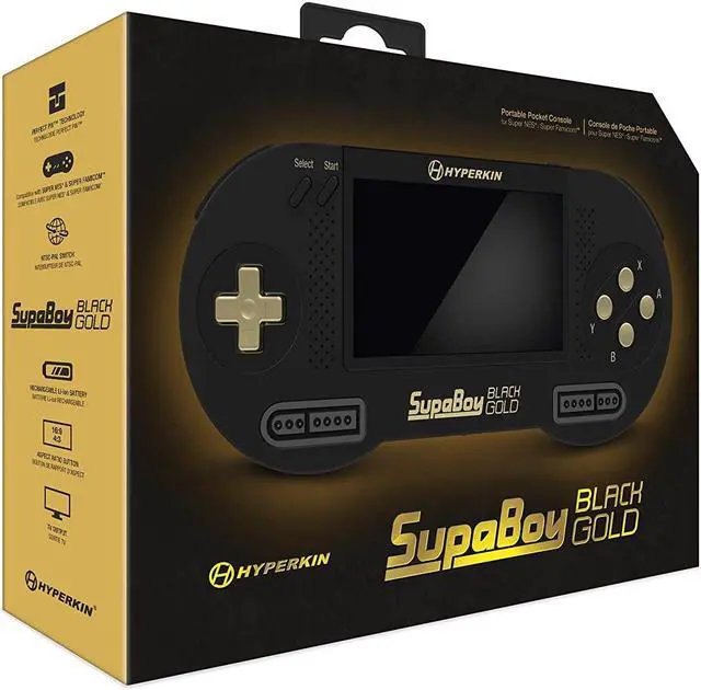 Alt view image 2 of 7 - Hyperkin Supaboy Blackgold Portable Pocket Console For Super Nes/super Famicom Super NES