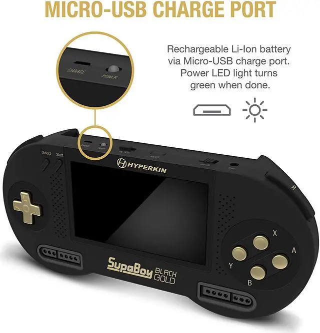 Alt view image 7 of 7 - Hyperkin Supaboy Blackgold Portable Pocket Console For Super Nes/super Famicom Super NES
