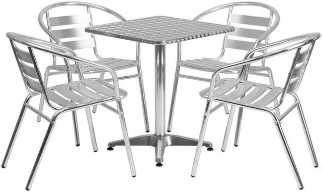 Alt view image 3 of 20 - 23.5'' Square Aluminum Indoor-Outdoor Table Set with 4 Slat Back Chairs