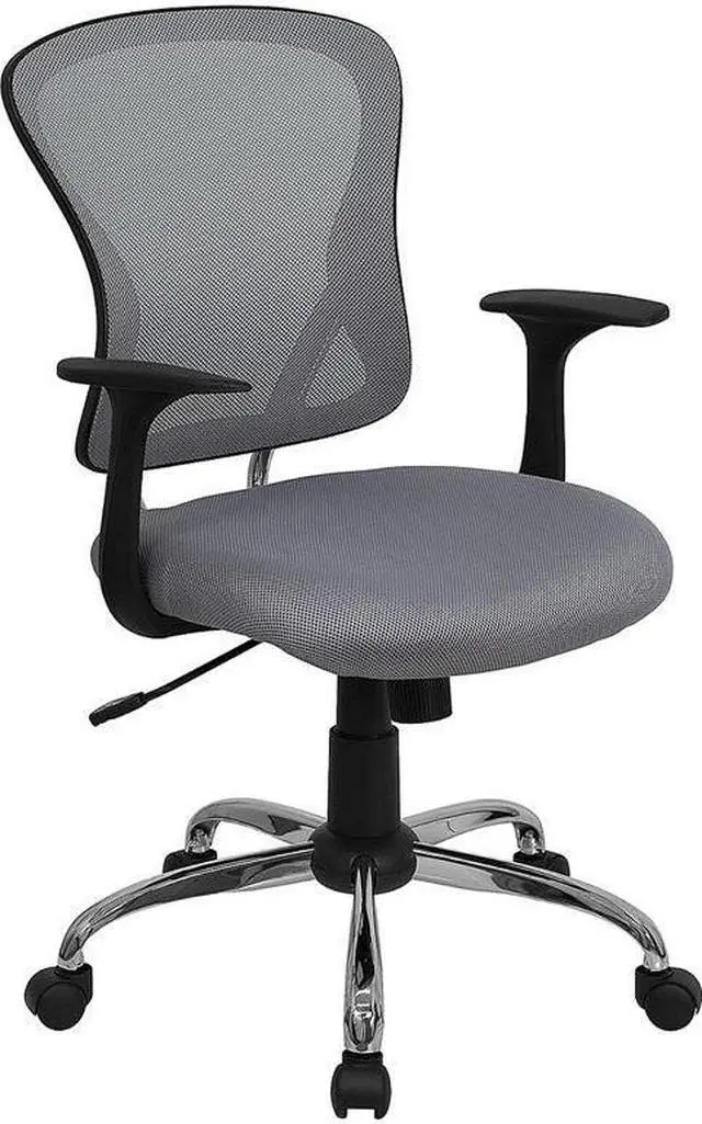 Alt view image 7 of 20 - Mid-Back Gray Mesh Swivel Task Chair with Chrome Base and Arms