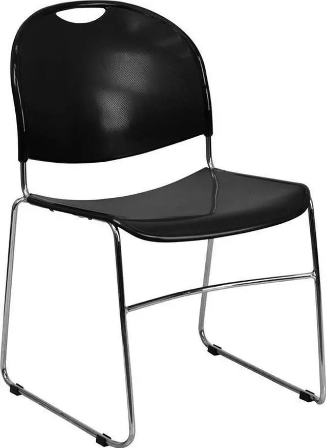 Alt view image 6 of 20 - HERCULES Series 880 lb. Capacity Black Ultra-Compact Stack Chair with Chrome Frame