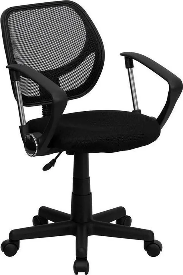 Alt view image 4 of 20 - Low Back Black Mesh Swivel Task Office Chair with Curved Square Back and Arms